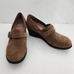 Dansko Nubuck Suede Brown Loafer shoes wedge‎ womens size 38 7.5-8